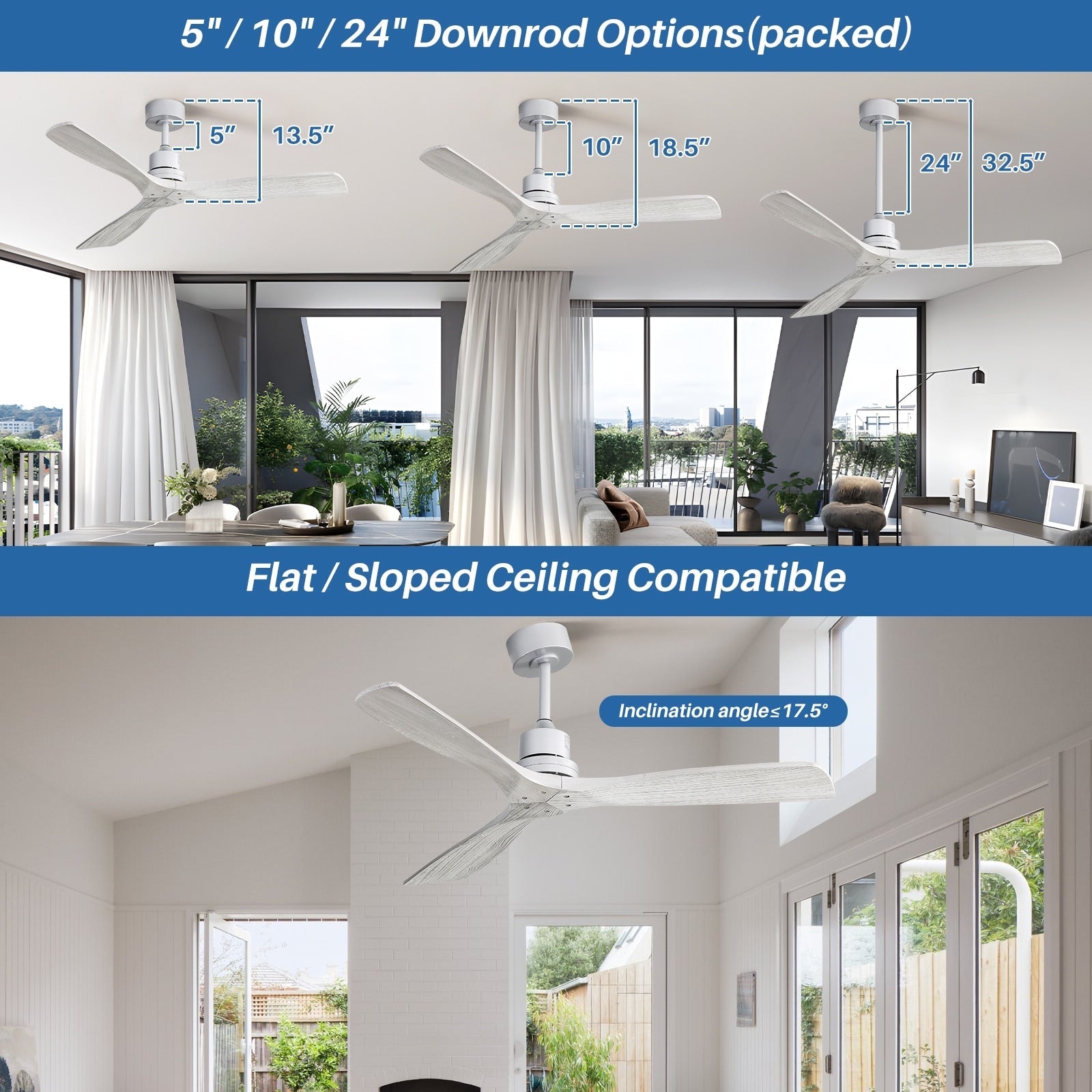52 inch Modern Solid Wood / ABS Ceiling Fan With Remote Control(No Light),6 WInd Speed,Reversible Airflow
