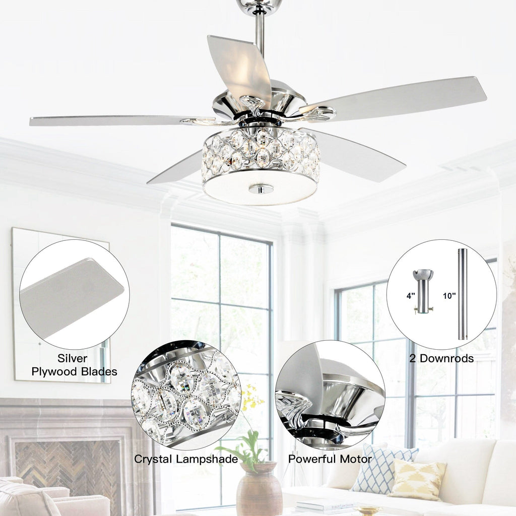 52 Modern 4-Light Chandelier Crystal Ceiling Fan with Remote