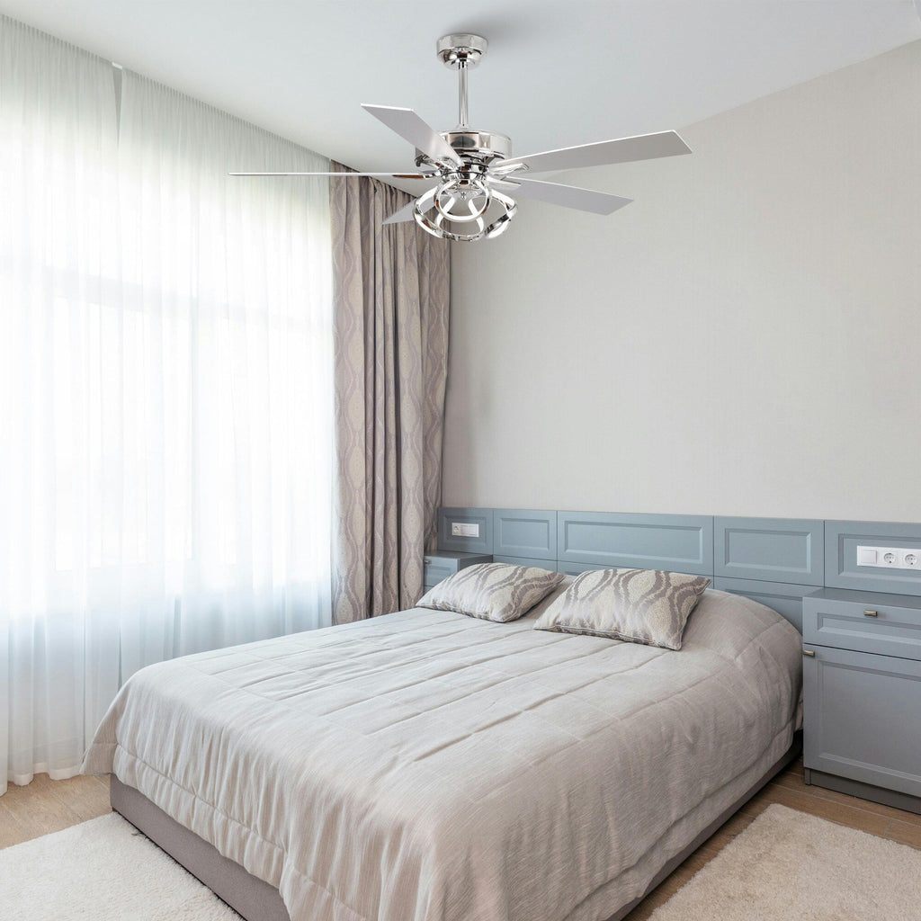 52 Modern Chrome/ Black Indoor Dimmable LED Ceiling Fan with Light and Remote