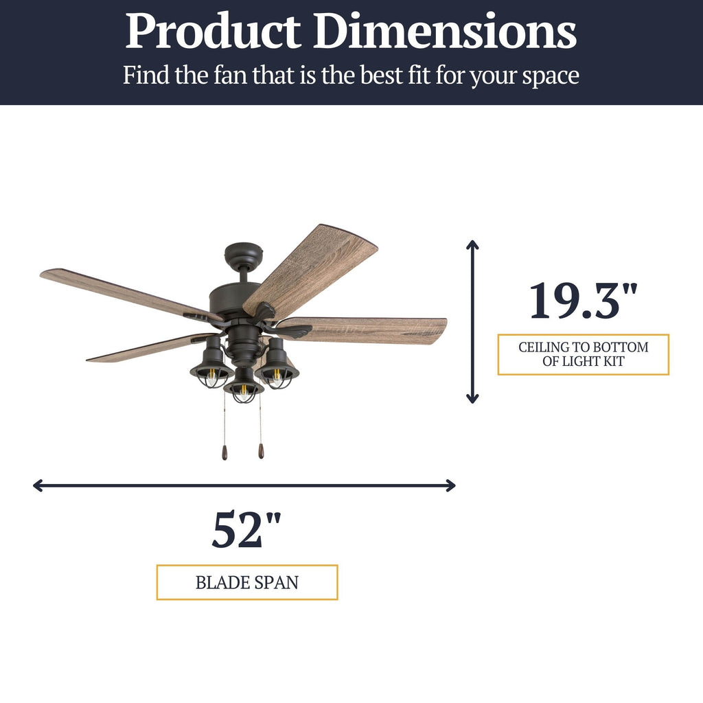 52 Prominence Home Sivan Bronze Farmhouse LED Ceiling Fan with Light, Remote Control