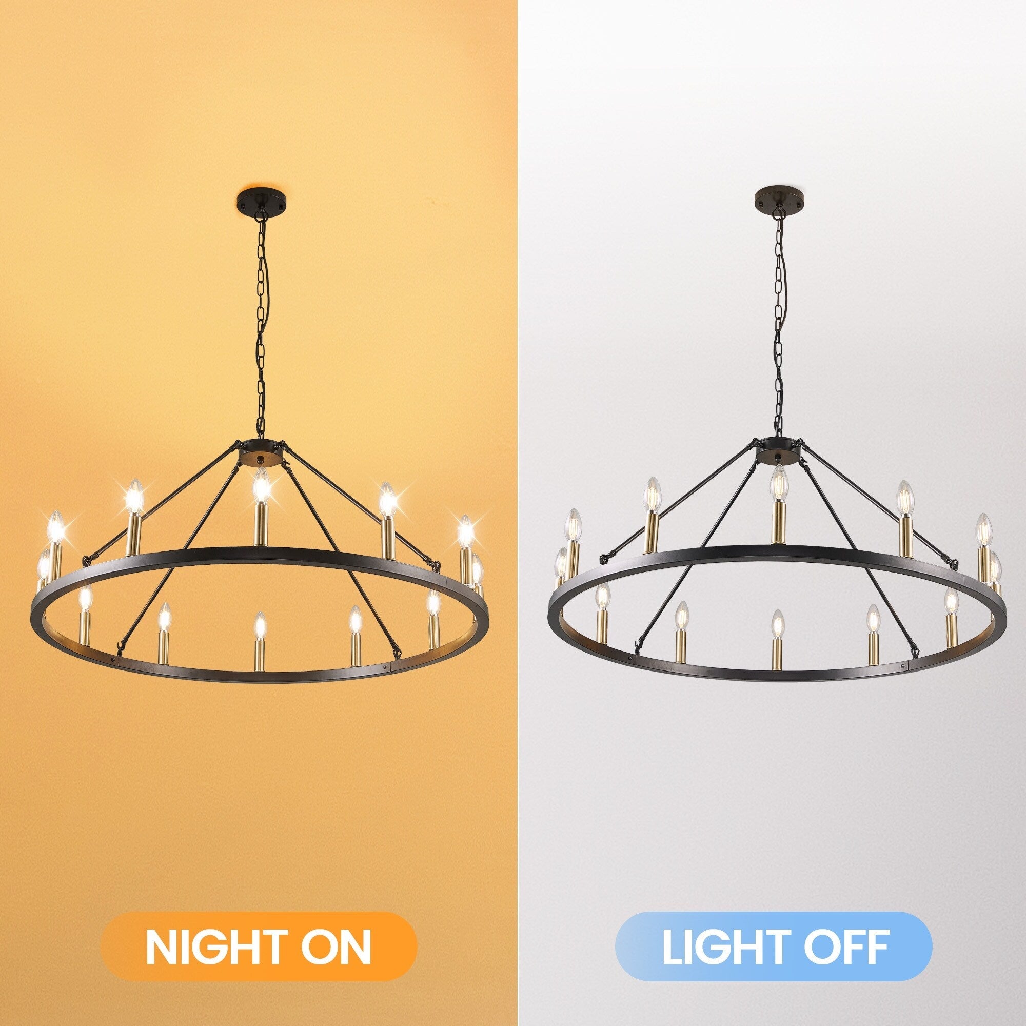 54-inch Round Wagon Wheel 24-light Chandelier