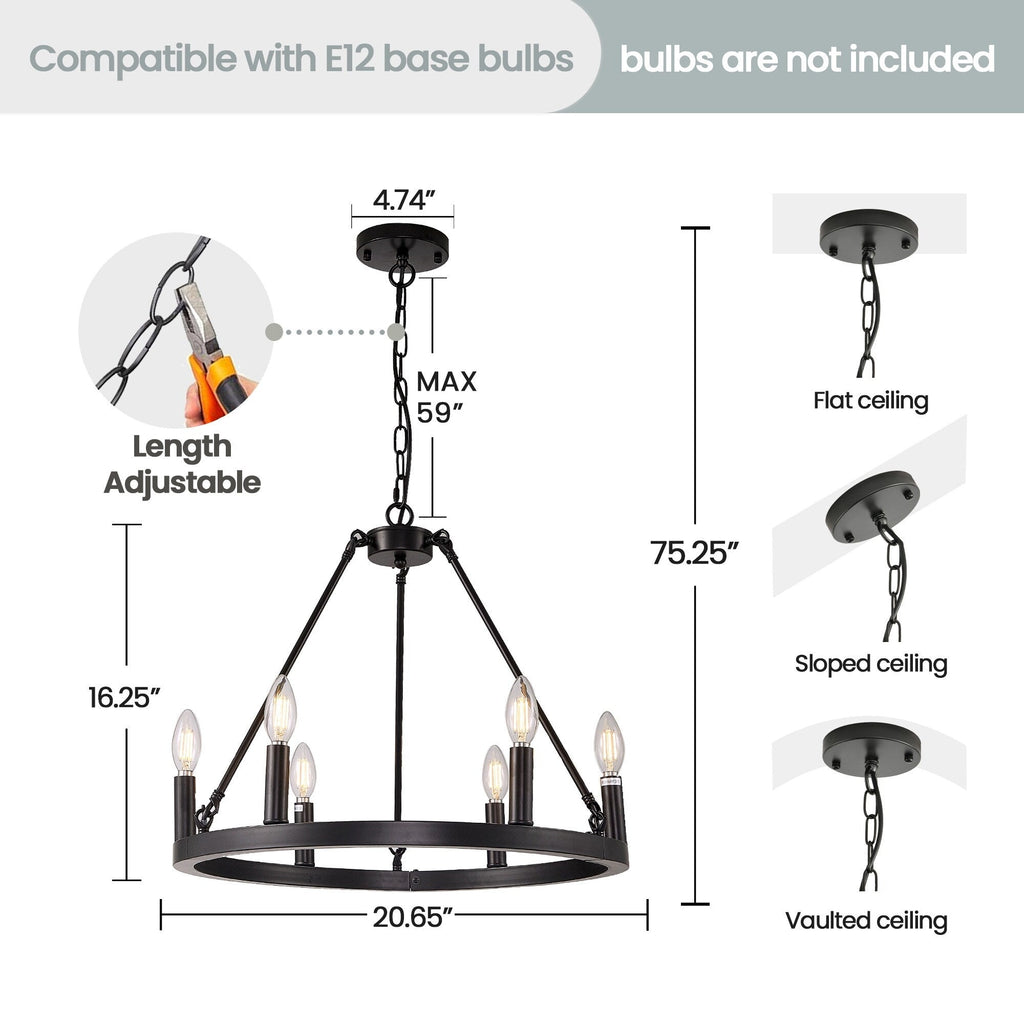 54-inch Round Wagon Wheel 24-light Chandelier
