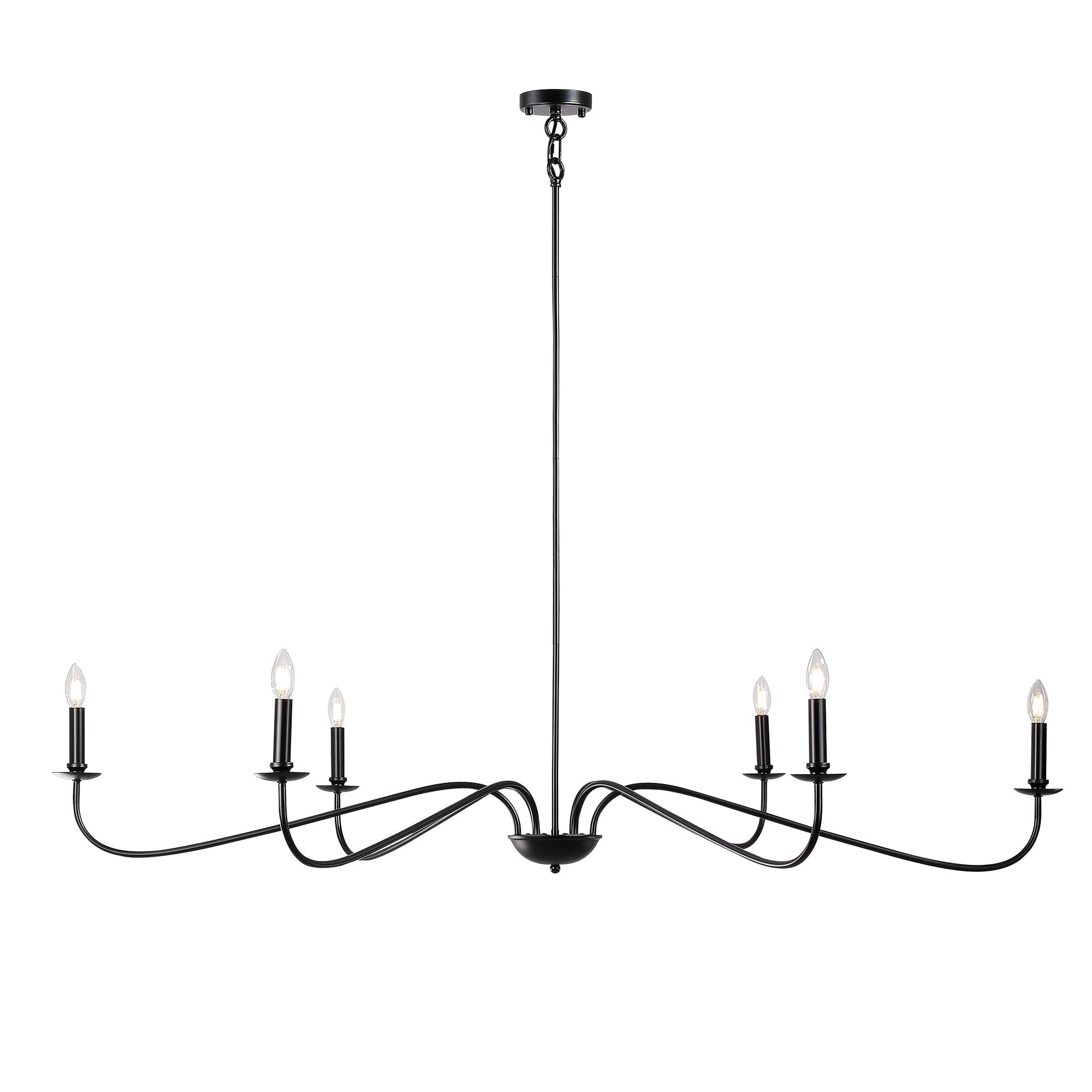 6 Light 64 Inches Minimalist Chandelier in Matte Black / Gold /Chrome - N/A