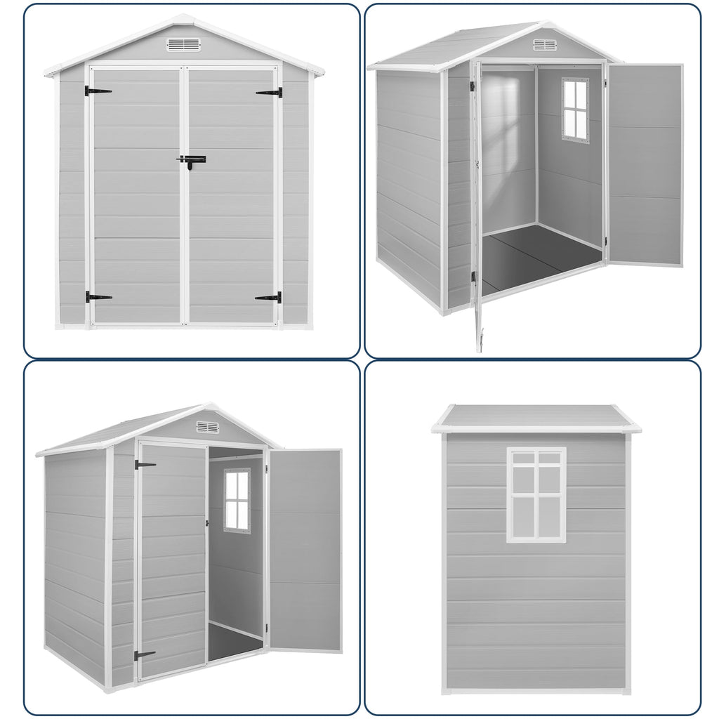 6 ft x 4 ft/6 ft x 8 ft/8 ft x 6 ft/8 ft x 10 ft All-Weather Resin Outdoor Plastic Storage Shed w/Floor, Spire Tool Shed