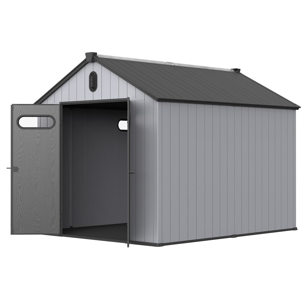 6 ft x 4 ft/6 ft x 8 ft/8 ft x 6 ft/8 ft x 10 ft All-Weather Resin Outdoor Plastic Storage Shed w/Floor, Spire Tool Shed