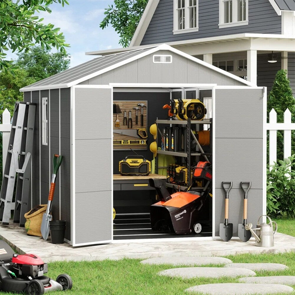 6 ft x 4 ft/6 ft x 8 ft/8 ft x 6 ft/8 ft x 10 ft All-Weather Resin Outdoor Plastic Storage Shed w/Floor, Spire Tool Shed
