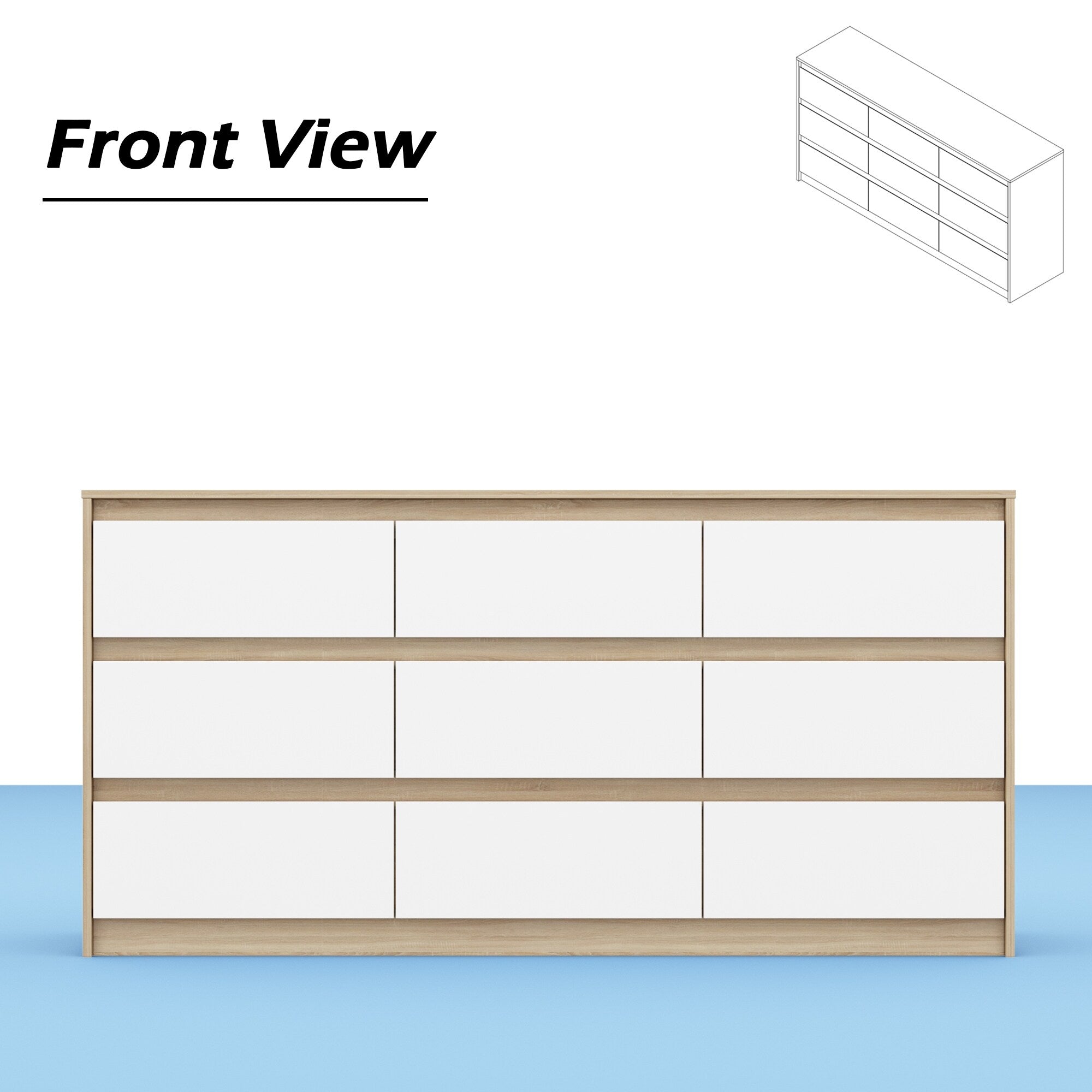 63W 9 Drawer Dresser Accent Dresser for Living Room Bedroom Chest