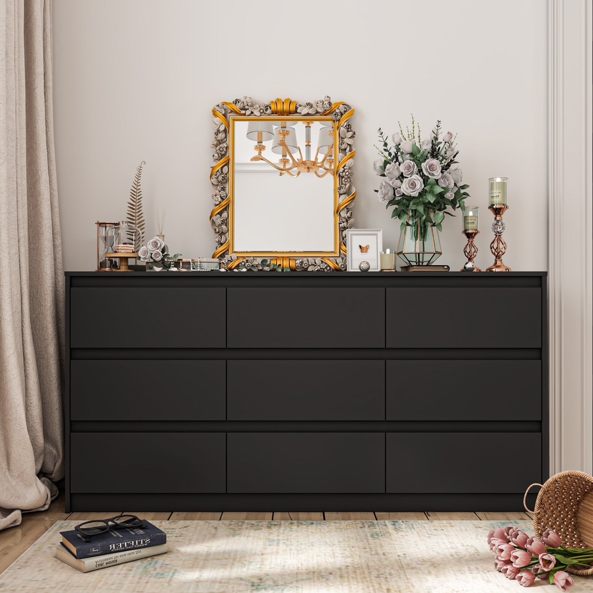 63W 9 Drawer Dresser Accent Dresser for Living Room Bedroom Chest