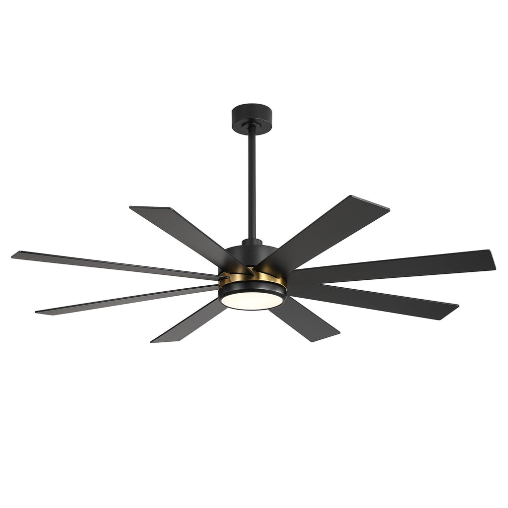 65 Inch 8-Blade Black LED Ceiling Fan with Light and Remote