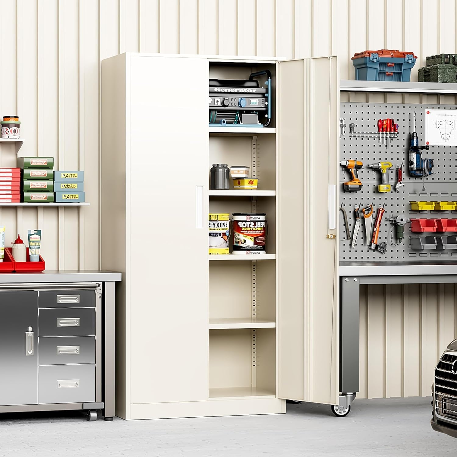 71 inch Garage Storage Cabinet Shelving Kitchen Pantry Locker with Adjustable Shelves for Office, Garage, Home, Pantry