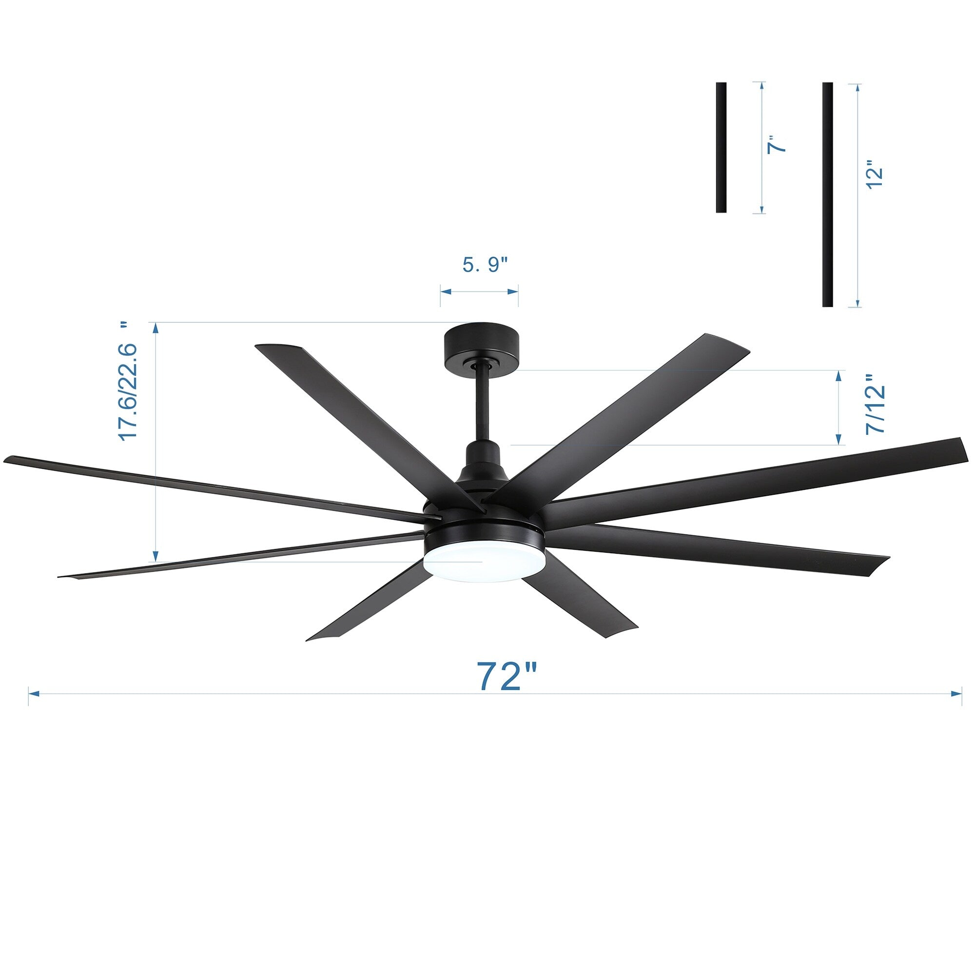 72 Large Ceiling Fans with LED Light Remote Control-8 Blade - 72 Inch