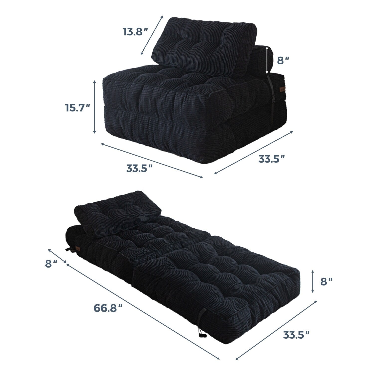 8 Corduroy Folding Couch Sofa Bed,Single