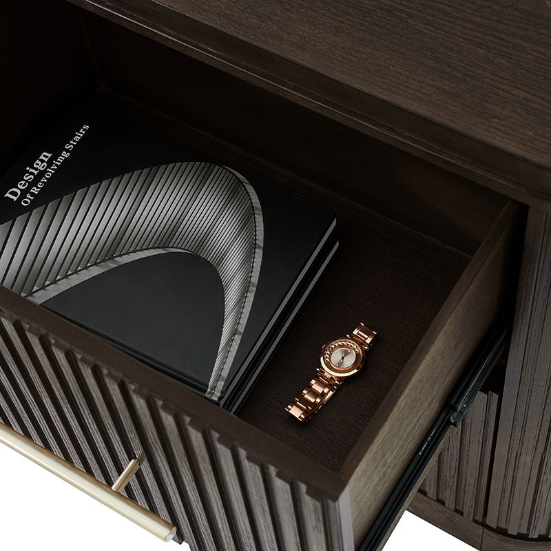 3-Piece Modern Fluted Solid Wood Bedroom Set with Oak Texture