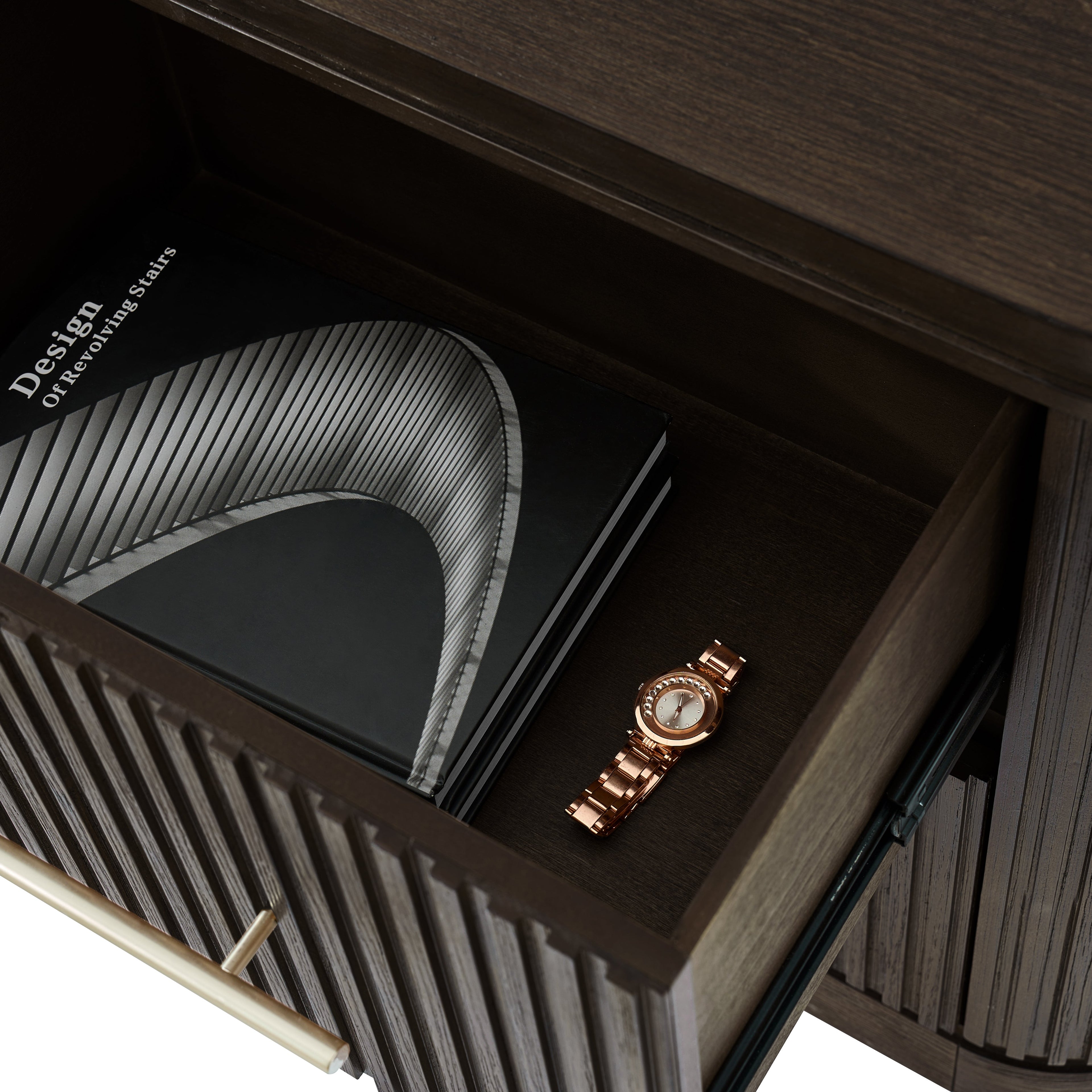 4-Piece Modern Fluted Solid Wood Bedroom Set with Oak Texture