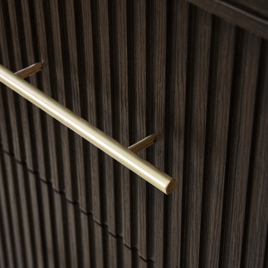 4-Piece Modern Fluted Solid Wood Bedroom Set with Oak Texture