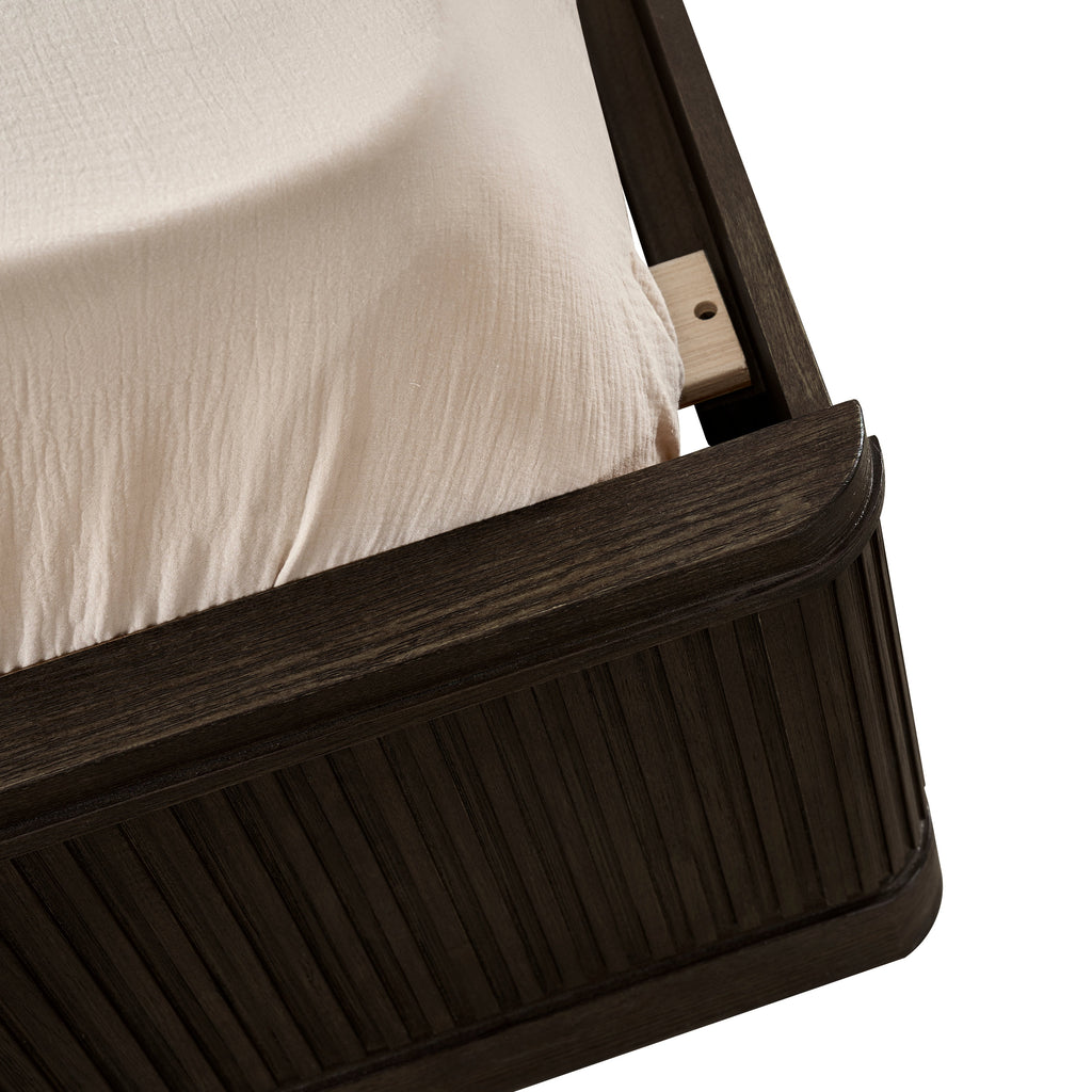 4-Piece Modern Fluted Solid Wood Bedroom Set with Oak Texture