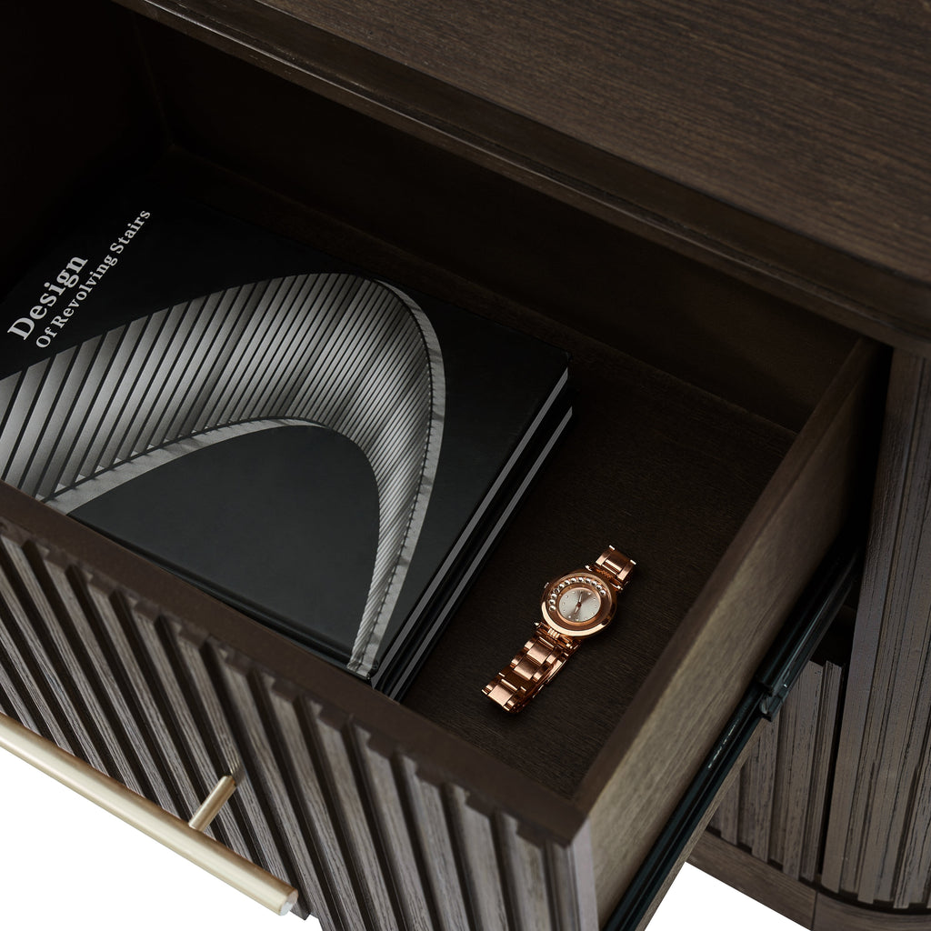 4-Piece Modern Fluted Solid Wood Bedroom Set with Oak Texture