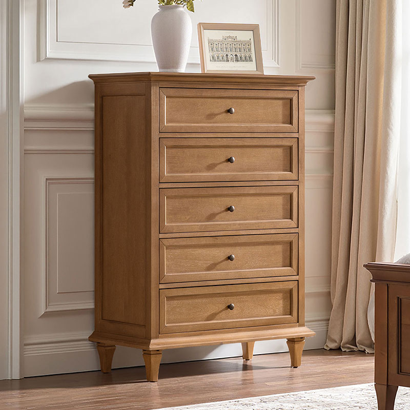 4-Piece Transitional Solid Wood Bedroom Set with 5-Drawer Dresser