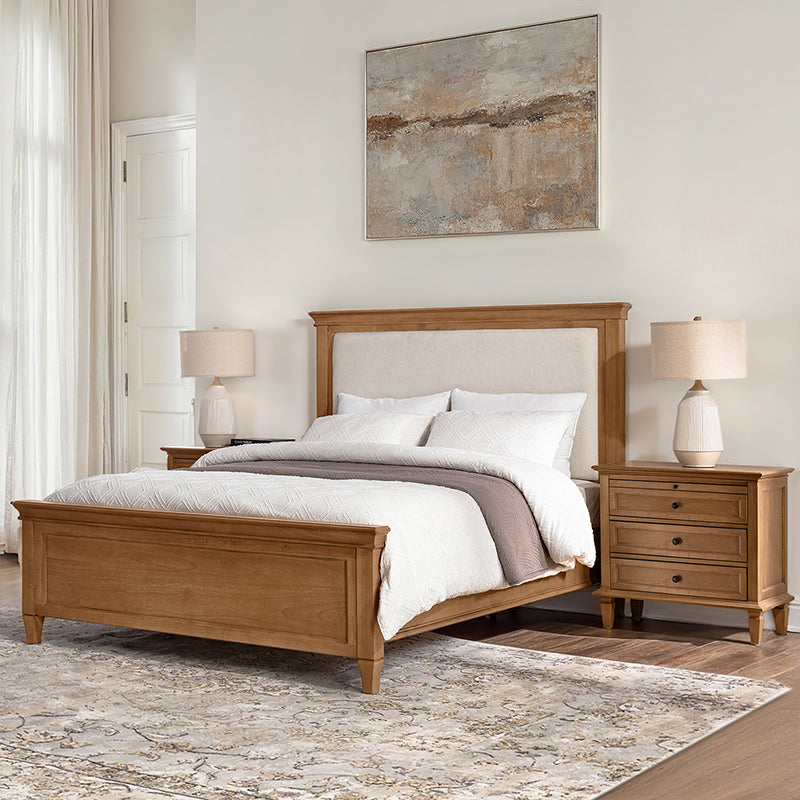 3-Piece Transitional Solid Wood Bedroom Set with Nightstands