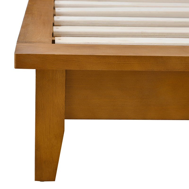 Herme Genuine Leather Solid Wood Platform Bed with Charging Ports