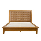 Herme Genuine Leather Solid Wood Platform Bed with Charging Ports