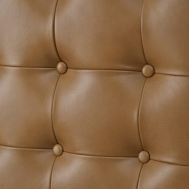 Herme Genuine Leather Solid Wood Platform Bed with Charging Ports