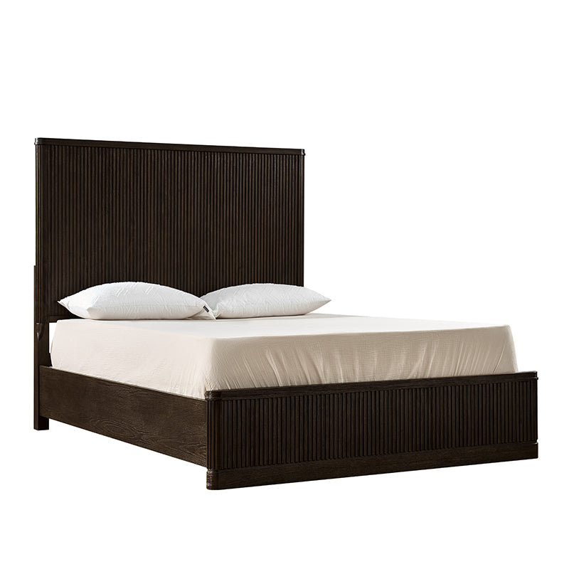 Modern Solid Wood Fluted Bed with Oak Texture