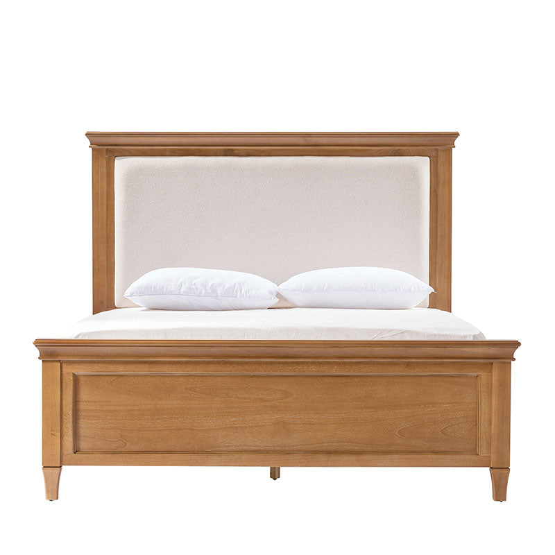Transitional Solid Wood Bed with Upholstered Headboard