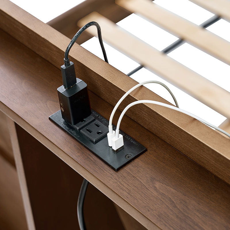 Vivian Solid Wood Platform Bed with USB Ports and Storage Headboard