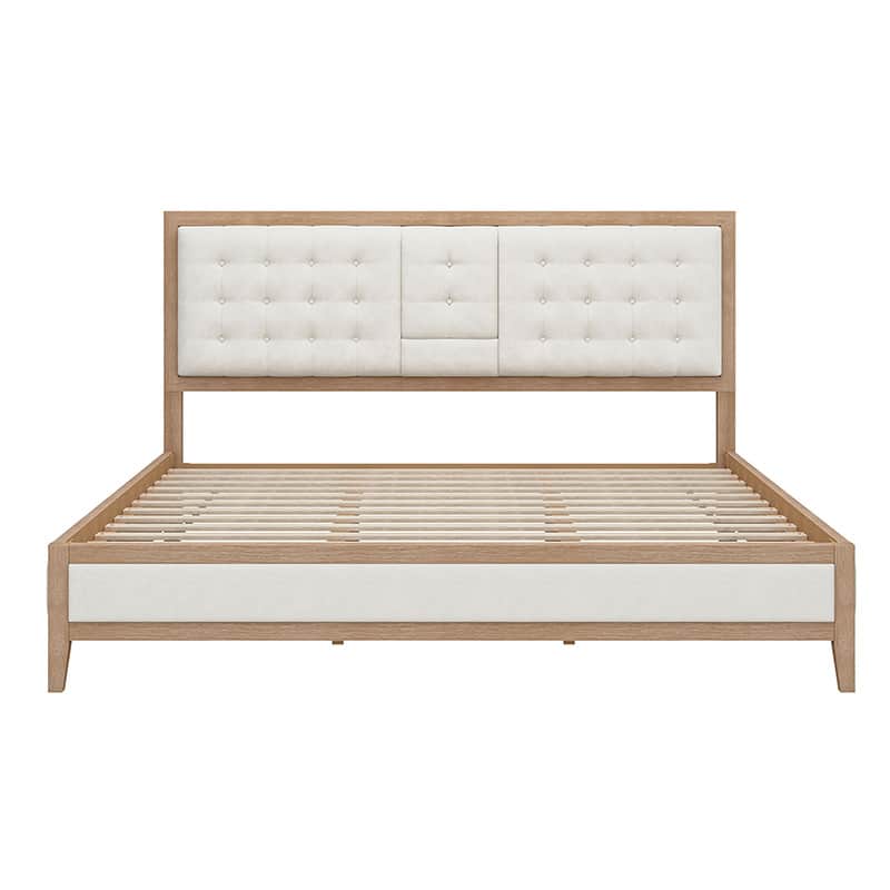 Sabina Farmhouse Style Upholstered Bed with Flip-Down Headboard