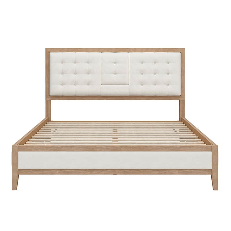 Sabina Farmhouse Style Upholstered Bed with Flip-Down Headboard