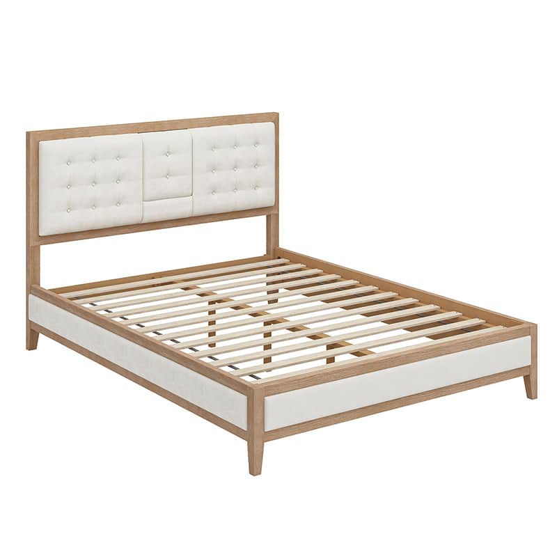 Sabina Farmhouse Style Upholstered Bed with Flip-Down Headboard