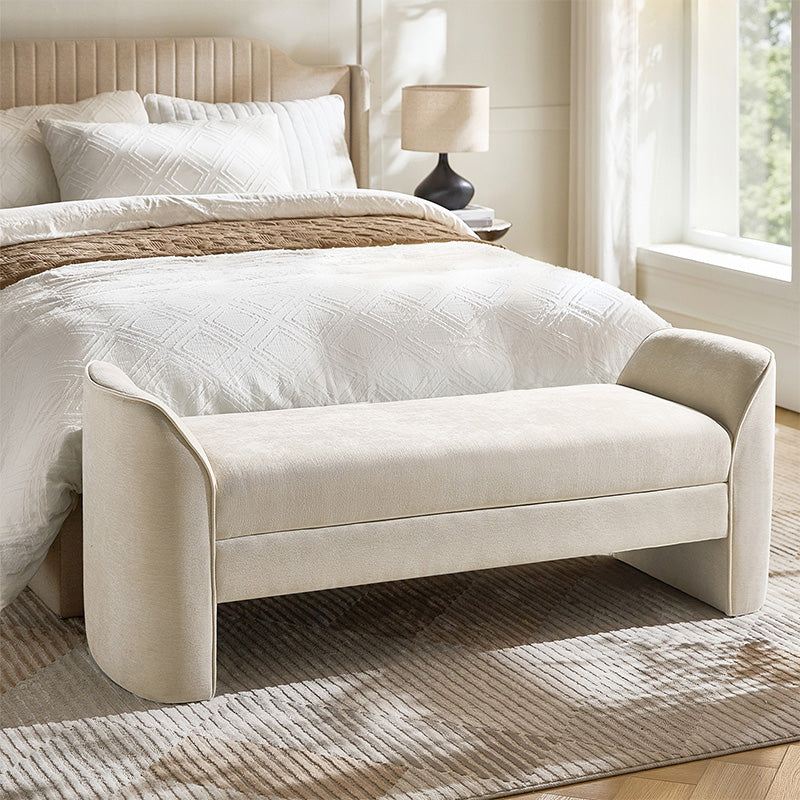 Diana 57 Wide Modern Chenille Upholstered Bench with Piped Edges and Foam Cushion