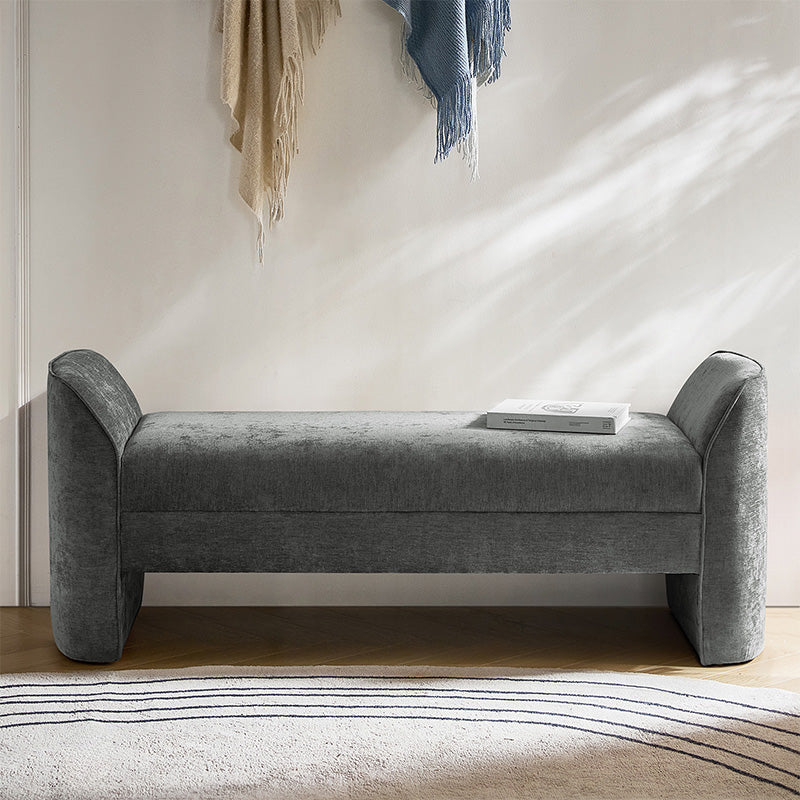 Diana 57 Wide Modern Chenille Upholstered Bench with Piped Edges and Foam Cushion