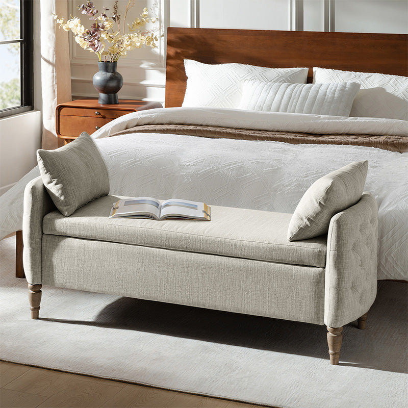 Octavia Upholstered Storage Bench with Turned Wood Legs