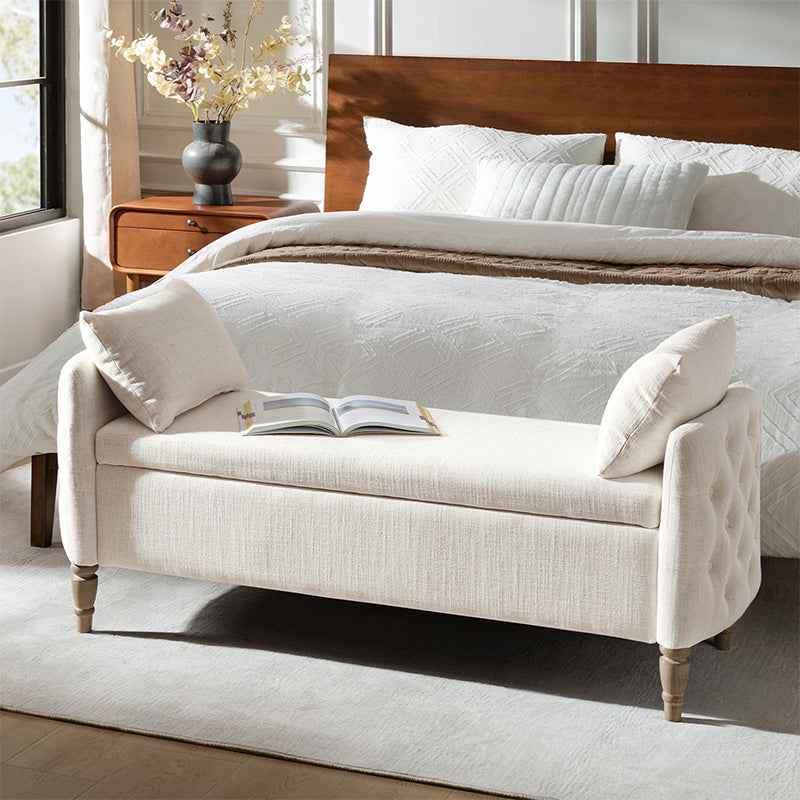 Octavia Upholstered Storage Bench with Turned Wood Legs