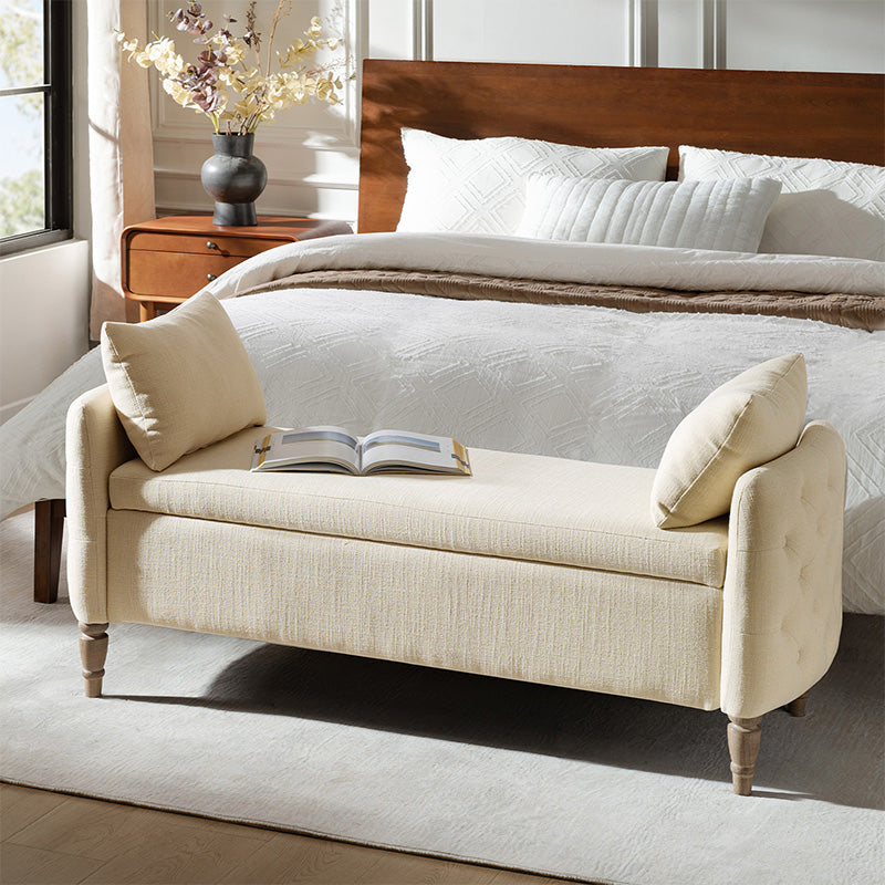 Octavia Upholstered Storage Bench with Turned Wood Legs