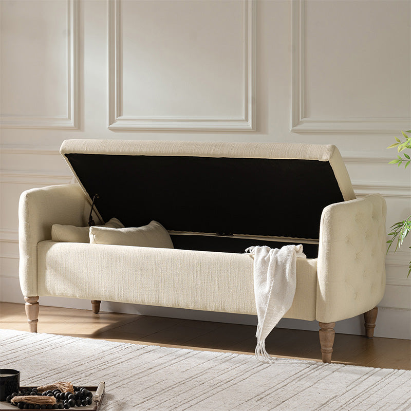 Octavia Upholstered Storage Bench with Turned Wood Legs