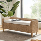 Candela Rattan Bench with Storage and Cream Cushion