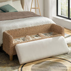 Candela Rattan Bench with Storage and Cream Cushion