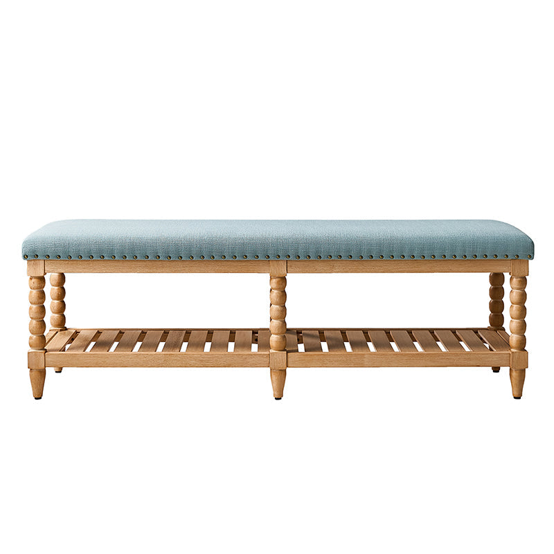 Felipa Farmhouse Rustic Wood Bench with Upholstered Seat and Storage Shelf