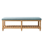 Felipa Farmhouse Rustic Wood Bench with Upholstered Seat and Storage Shelf