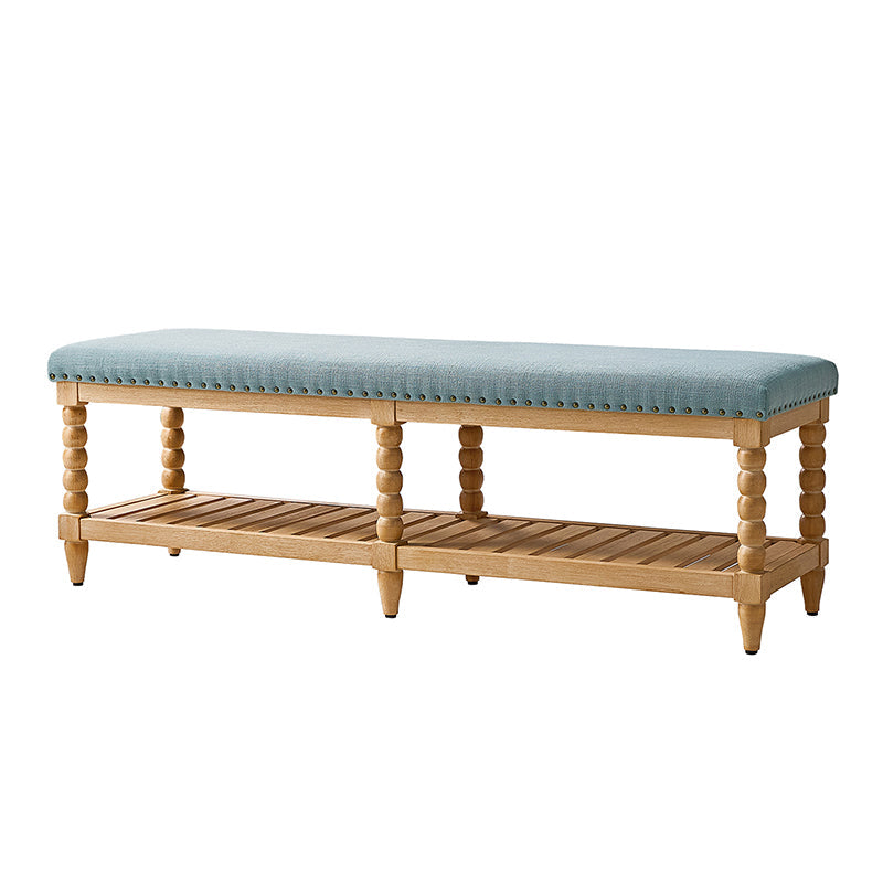 Felipa Farmhouse Rustic Wood Bench with Upholstered Seat and Storage Shelf