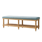 Felipa Farmhouse Rustic Wood Bench with Upholstered Seat and Storage Shelf