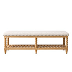 Felipa Farmhouse Rustic Wood Bench with Upholstered Seat and Storage Shelf