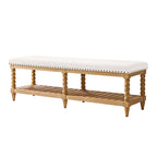 Felipa Farmhouse Rustic Wood Bench with Upholstered Seat and Storage Shelf