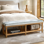 Felipa Farmhouse Rustic Wood Bench with Upholstered Seat and Storage Shelf