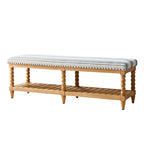 Felipa Farmhouse Rustic Wood Bench with Upholstered Seat and Storage Shelf