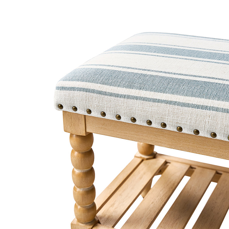 Felipa Farmhouse Rustic Wood Bench with Upholstered Seat and Storage Shelf