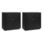 Modern Fluted Solid Wood 32 Tall 2 Door Accent Cabinet with Cable Management & Adjustable Shelf
